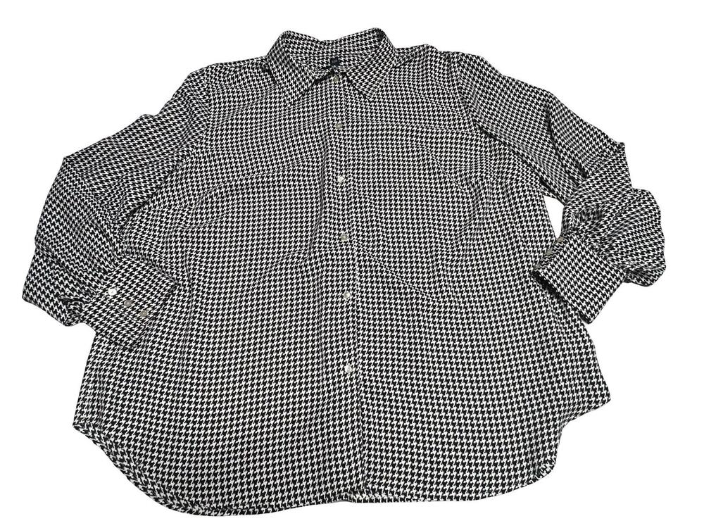 Chaps Womens Plus Size Houndstooth Button Up Blouse Size 2X Black White